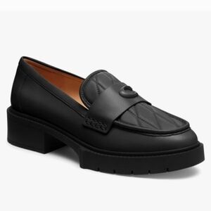 COACH Black Leather Leah Quilted Loafer